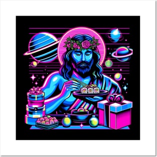 COOL JESUS SUSHI OUTERSPACE RETRO 80'S NEON VIBE Posters and Art